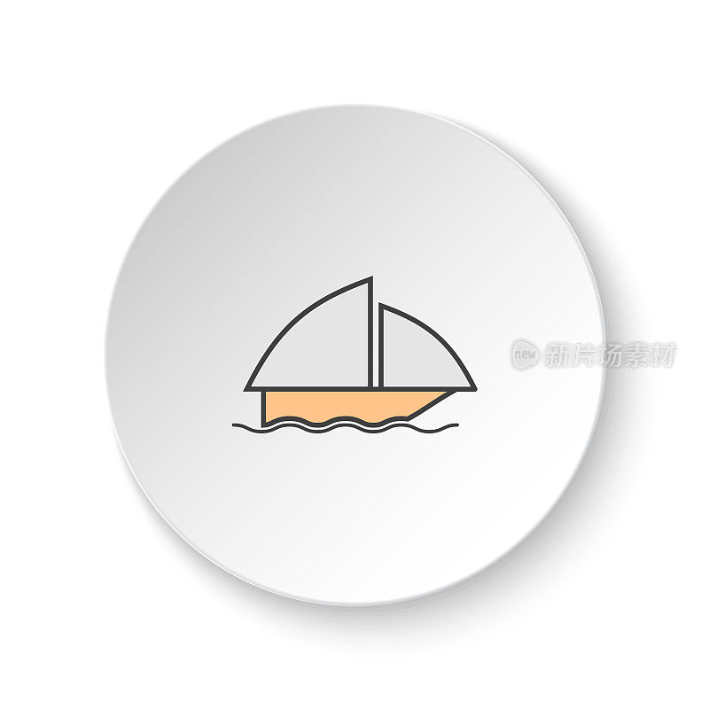 Round button for web icon, Boat. Button banner round, badge interface for application illustration